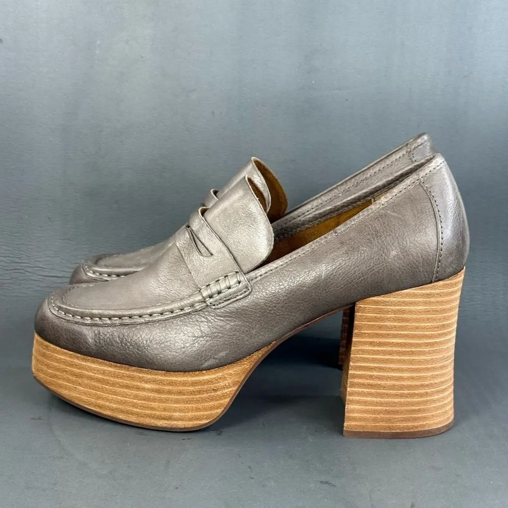 Kork-Ease Barbara Women's Platform Penny Loafer Pump shoes grey leather 9.5